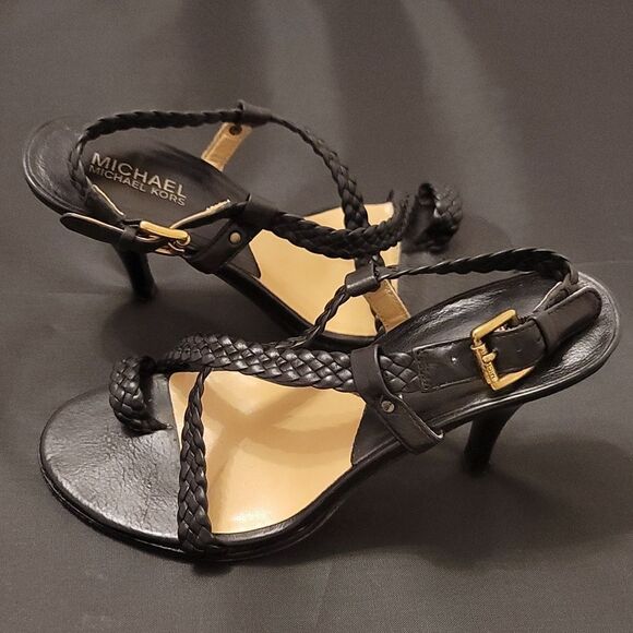 MICHAEL KORS BRAIDED LEATHER STILETTO PUMP HEEL SANDALS - Picture 9 of 13